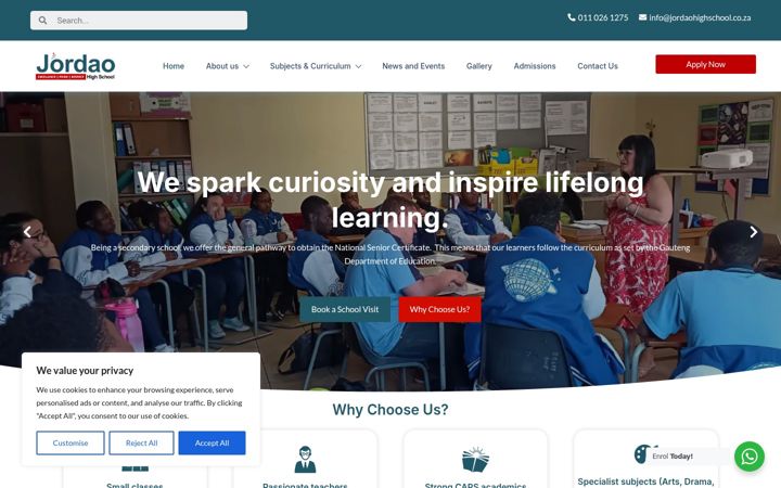 Screenshot of jordaohighschool.co.za