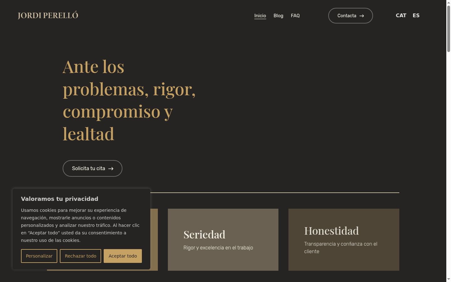 Captura de pantalla del banner de consentimiento mostrado antes de cualquier interacción