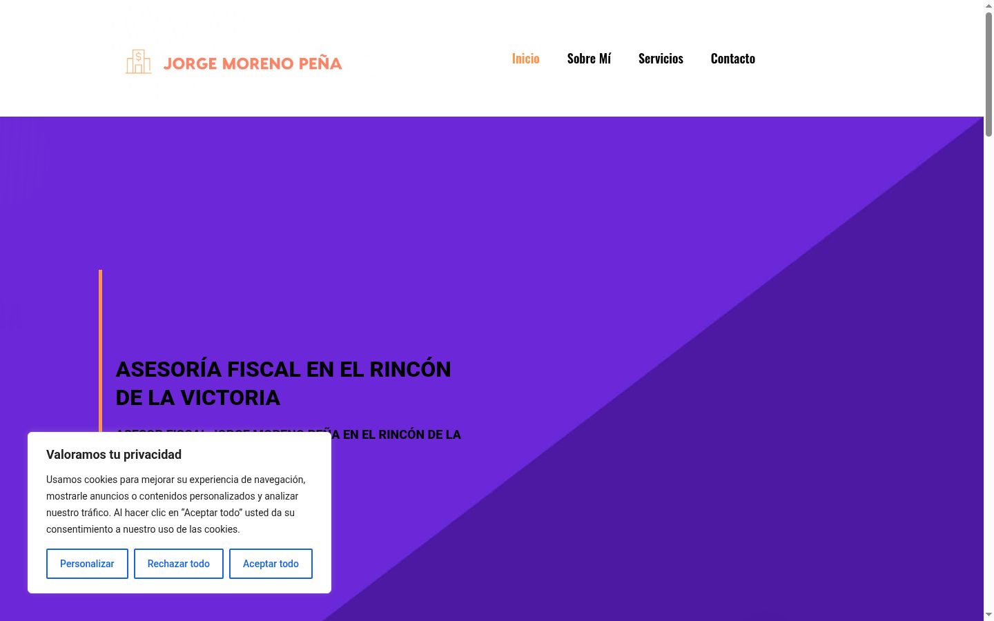 Captura de pantalla del banner de consentimiento mostrado antes de cualquier interacción