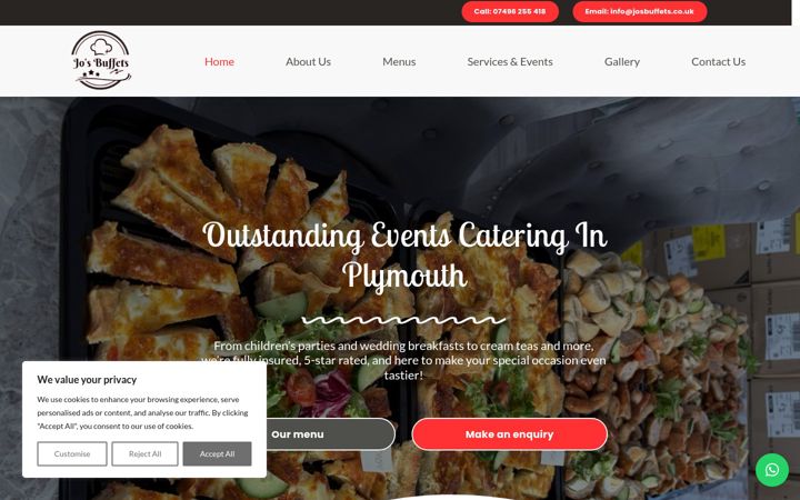 Screenshot of josbuffets.co.uk