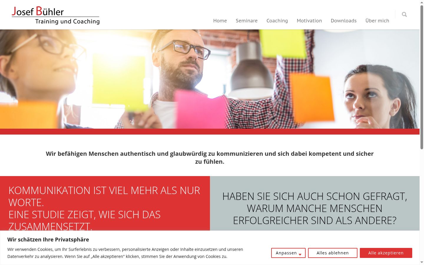 Screenshot des Einwilligungsbanners vor jeglicher Interaktion