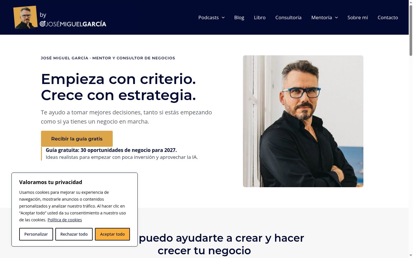Captura de ecrã do banner de consentimento apresentado antes de qualquer interação