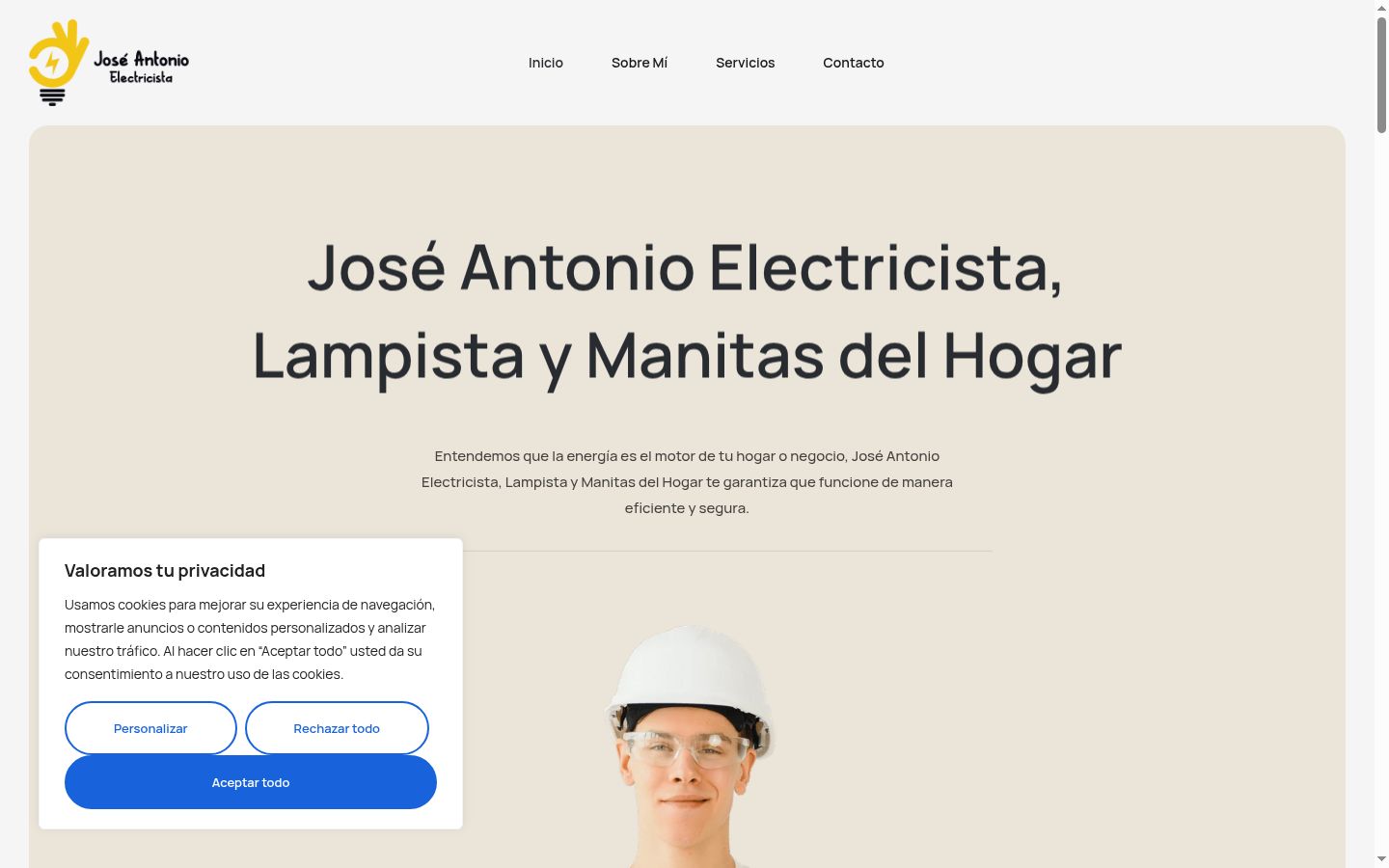 Captura de pantalla del banner de consentimiento mostrado antes de cualquier interacción