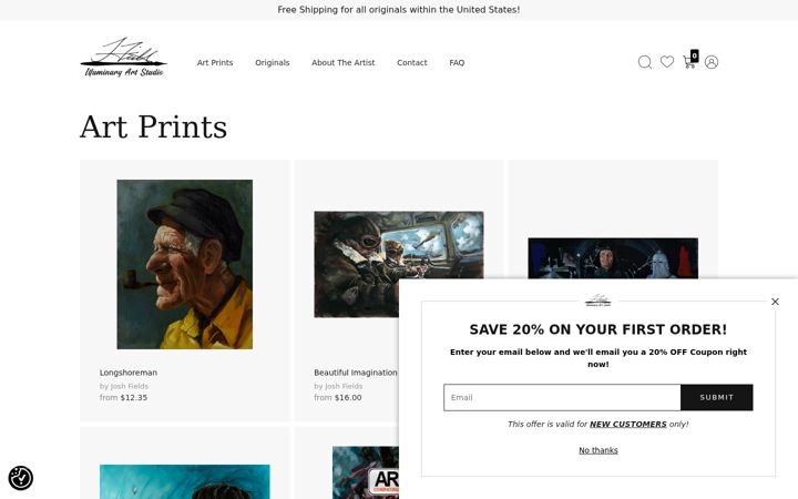 Screenshot of joshfieldsart.com
