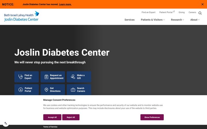 Screenshot of joslin.org