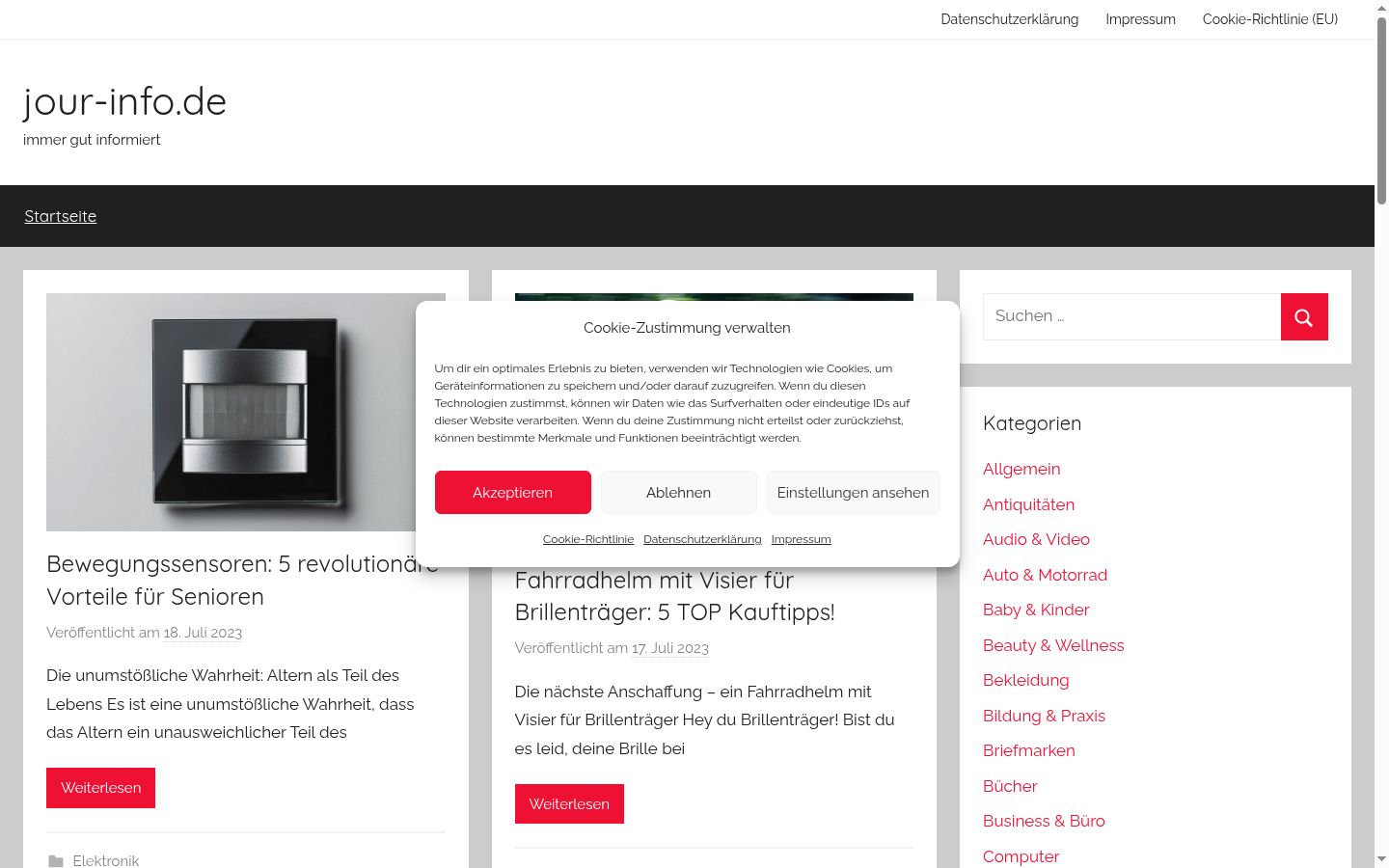 Capture d'écran de la bannière de consentement affichée avant toute interaction