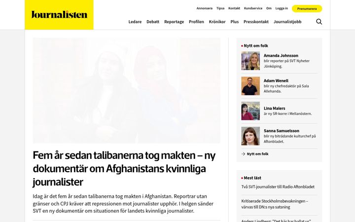 Screenshot of journalisten.se
