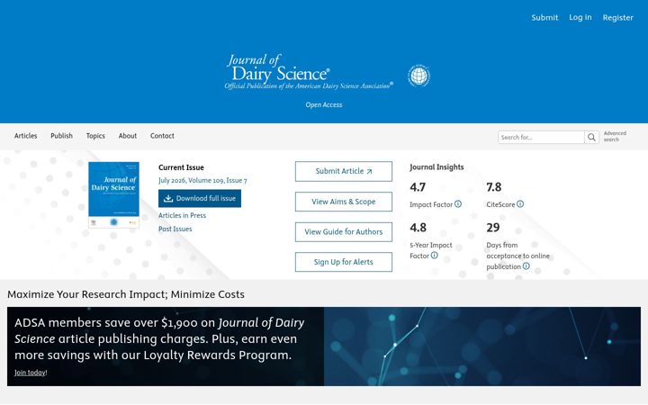 Screenshot of journalofdairyscience.org