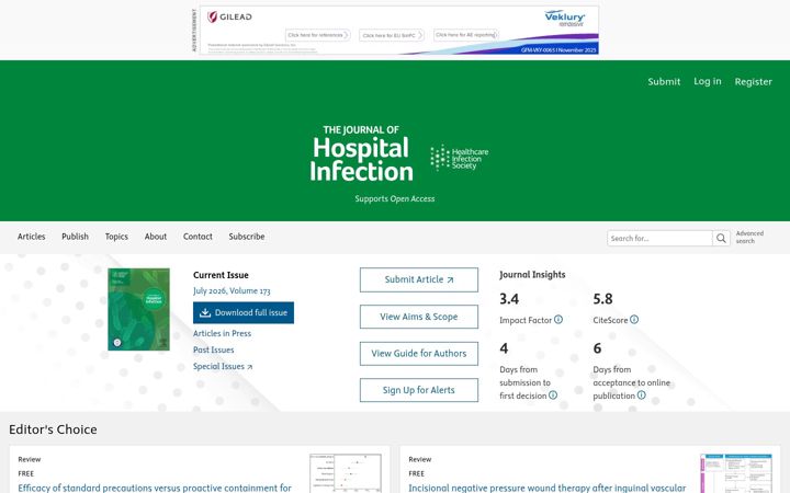 Screenshot of journalofhospitalinfection.com