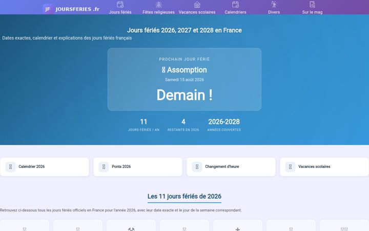 Screenshot of joursferies.fr