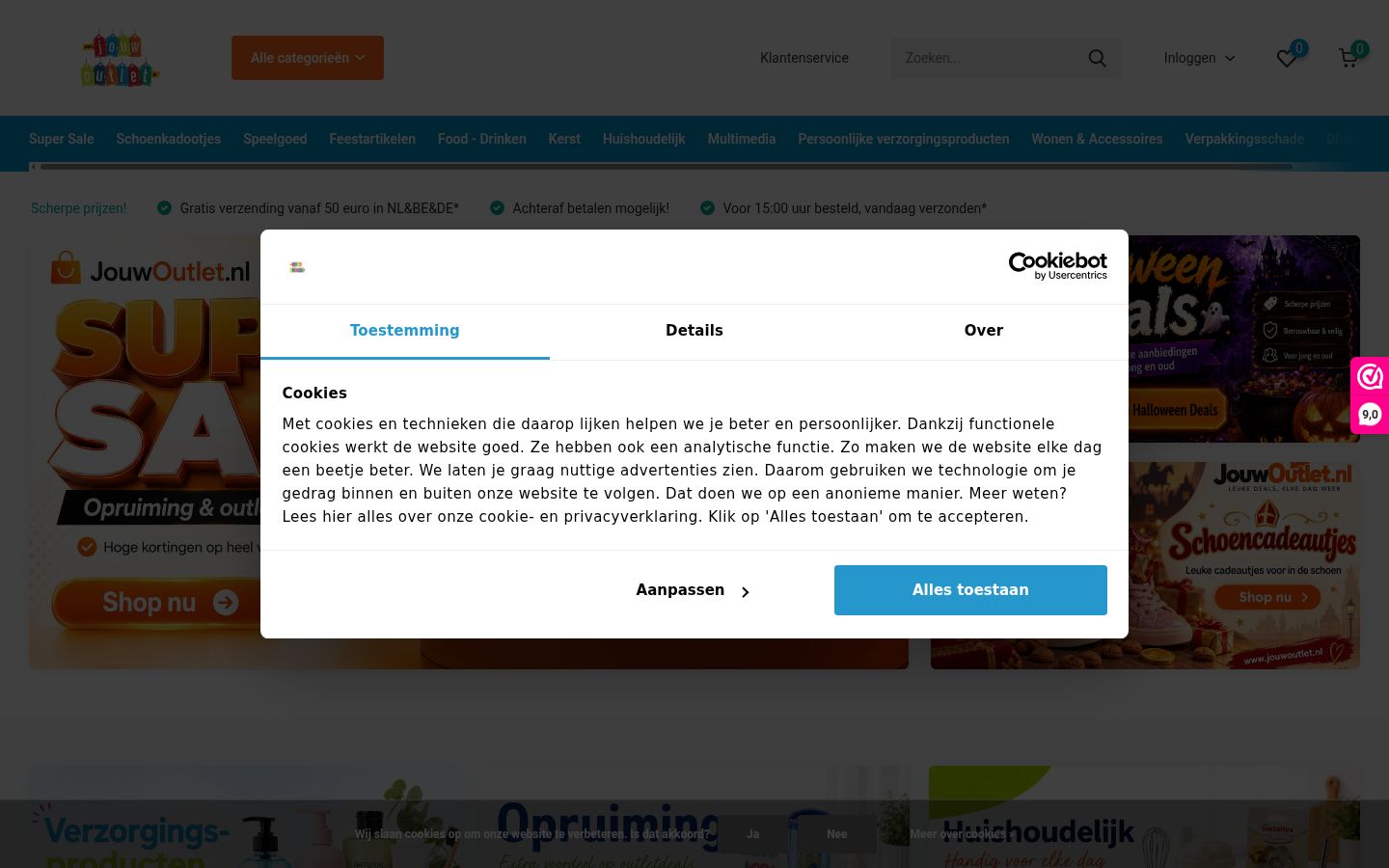 Screenshot van de toestemmingsbanner zoals getoond vóór enige interactie