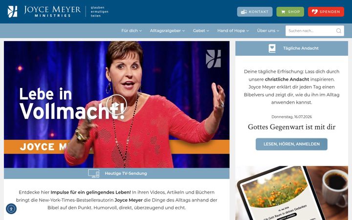 Snímek obrazovky joyce-meyer.ch