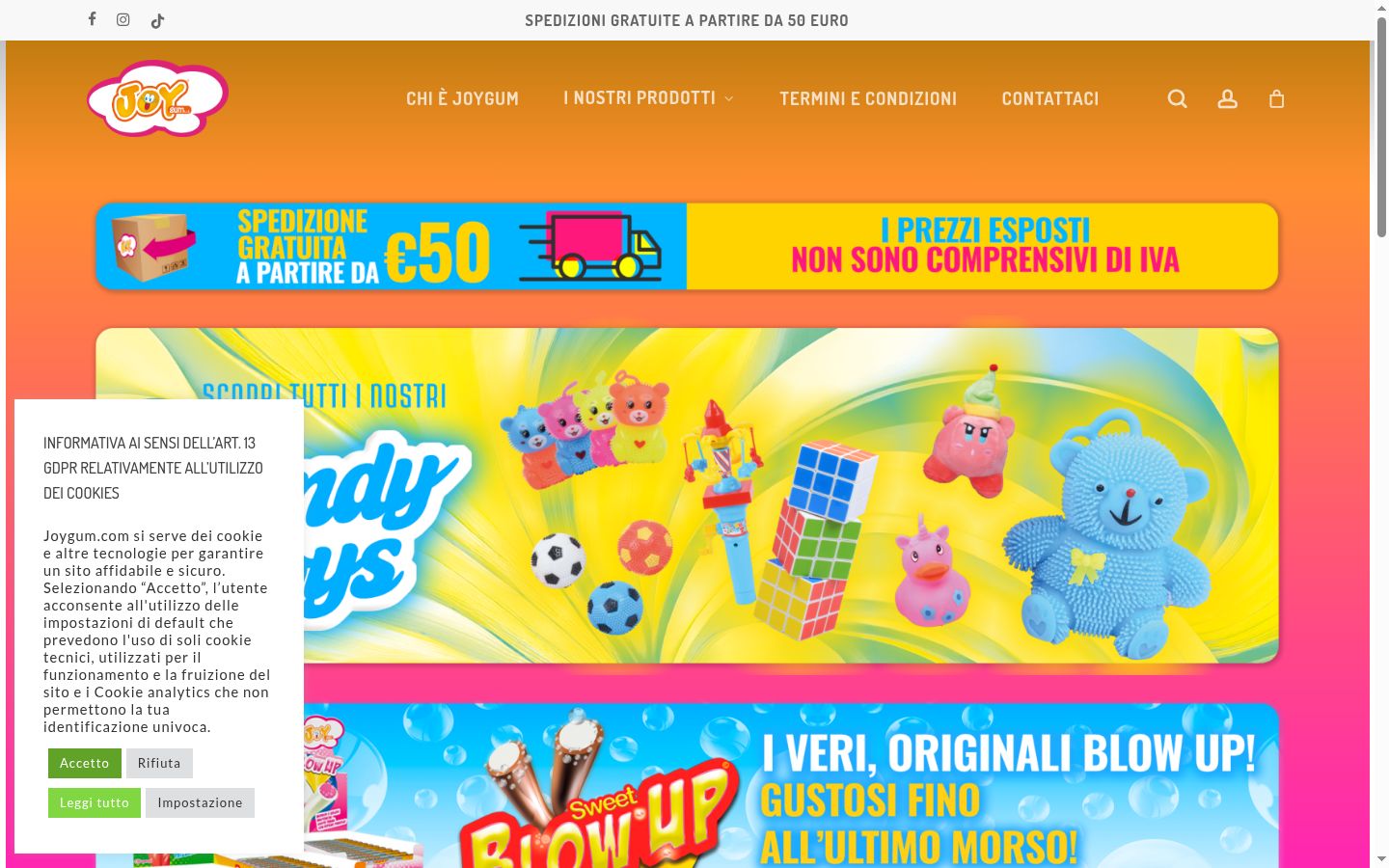 Screenshot del banner di consenso mostrato prima di qualsiasi interazione