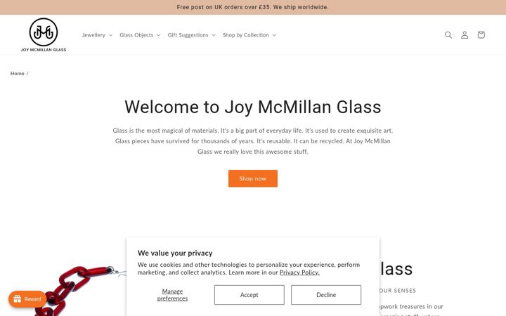 Screenshot of joymcmillanglass.co.uk