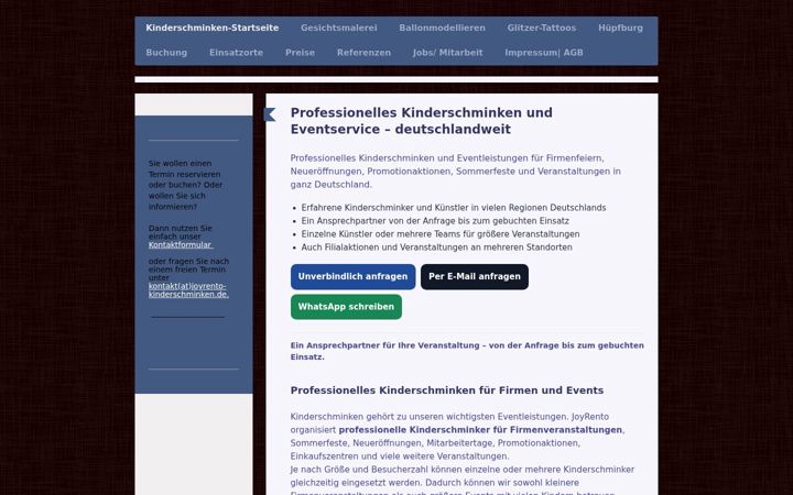 Screenshot of joyrento-kinderschminken.de
