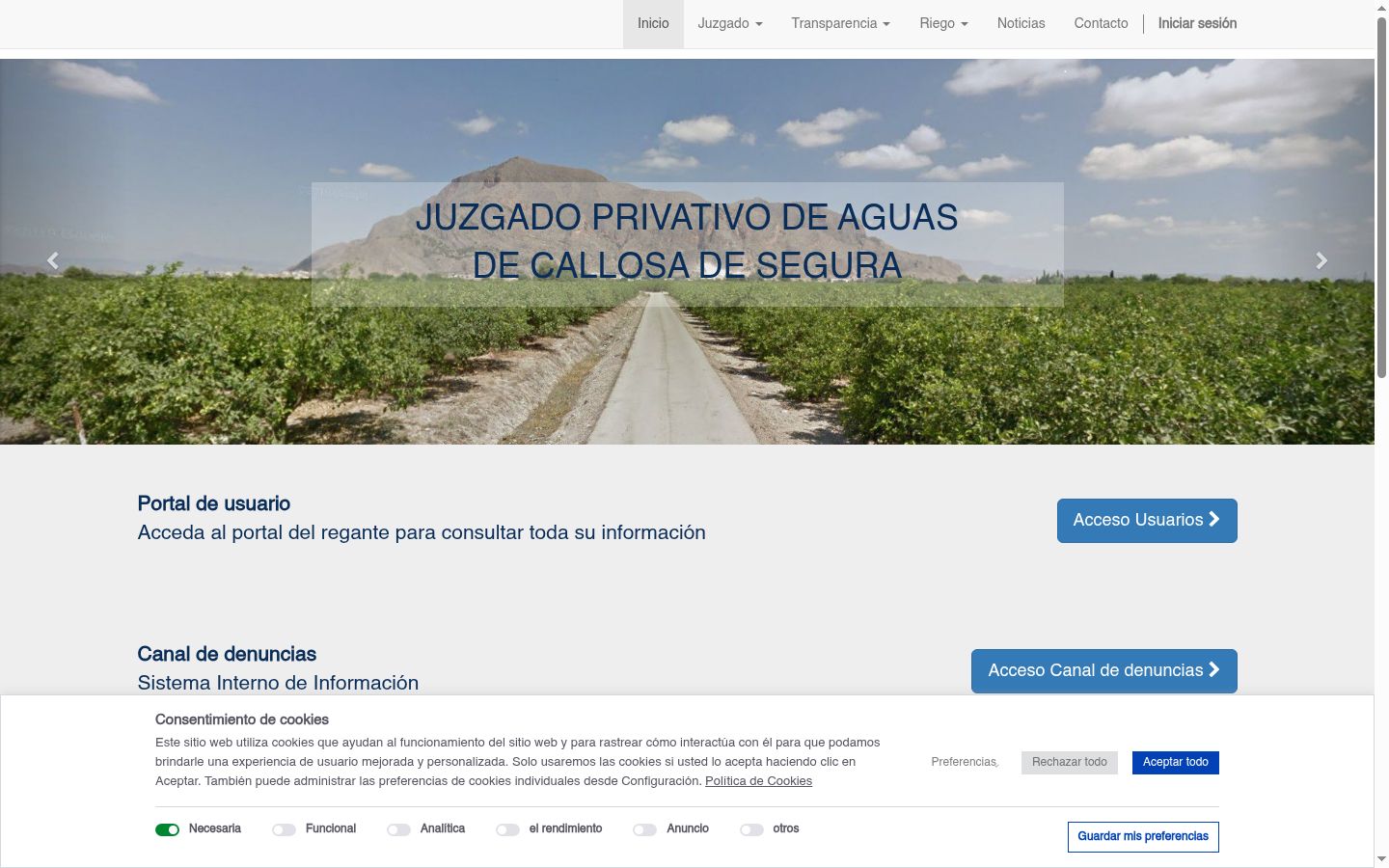 Captura de ecrã do banner de consentimento apresentado antes de qualquer interação