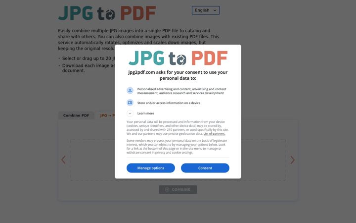 Screenshot of jpg2pdf.com