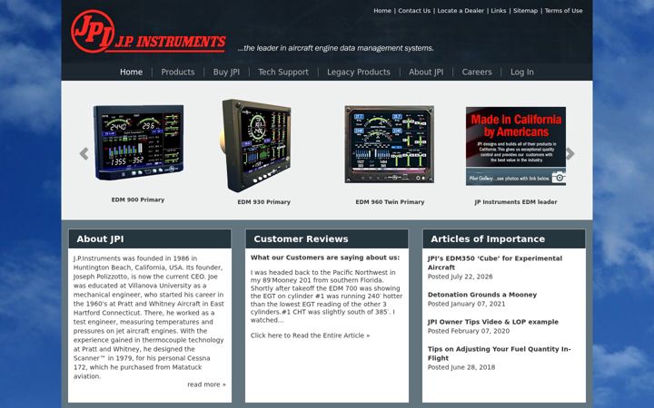 Screenshot of jpinstruments.com