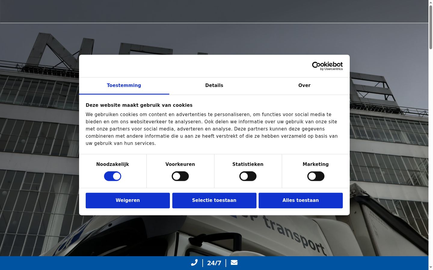 Captura de ecrã do banner de consentimento apresentado antes de qualquer interação