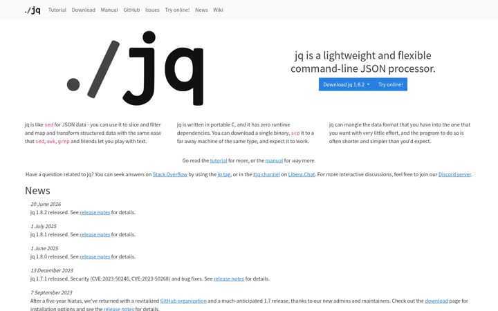 Screenshot of jqlang.org