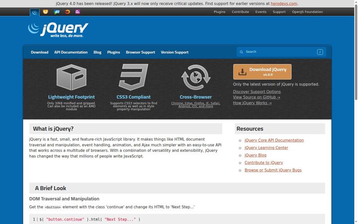 Skärmbild av jquery.com