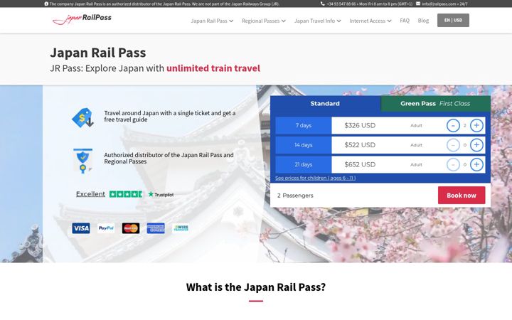 Screenshot of jrailpass.com