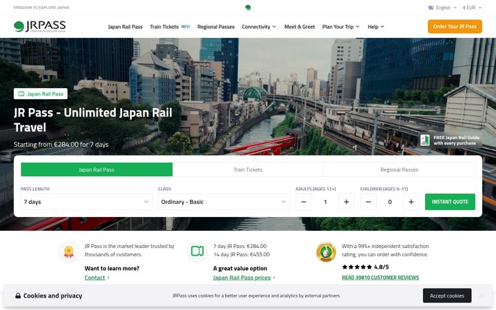 Screenshot of jrpass.com