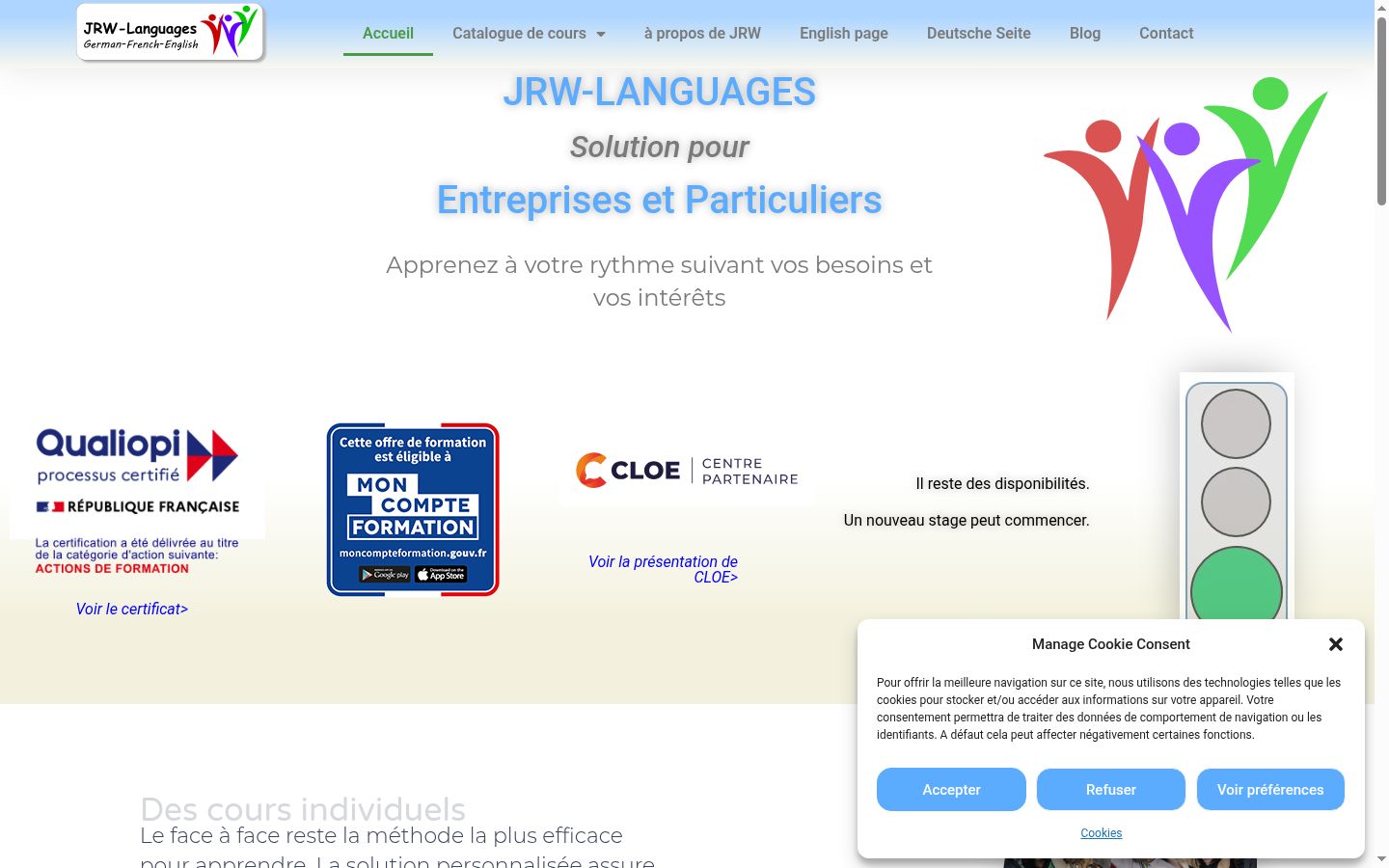 Capture d'écran de la bannière de consentement affichée avant toute interaction