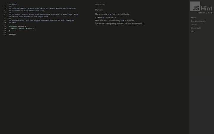 Screenshot of jshint.com