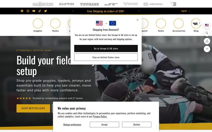 Screenshot of jtpaintball.com