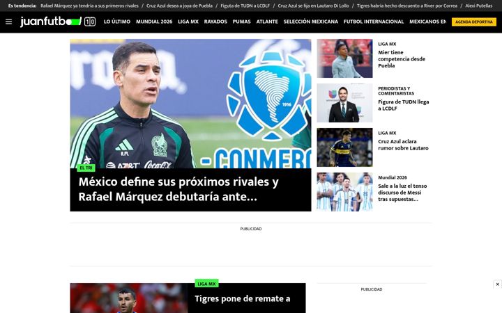 Snímek obrazovky juanfutbol.com