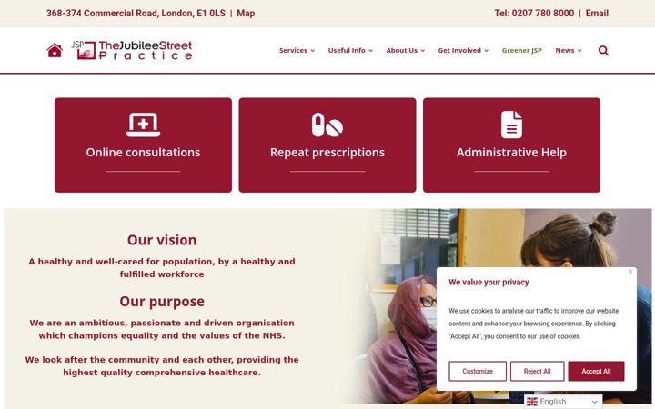 Screenshot of jubileestreetpractice.nhs.uk