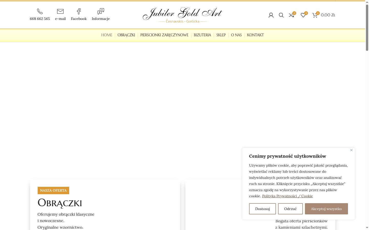 Captura de ecrã do banner de consentimento apresentado antes de qualquer interação