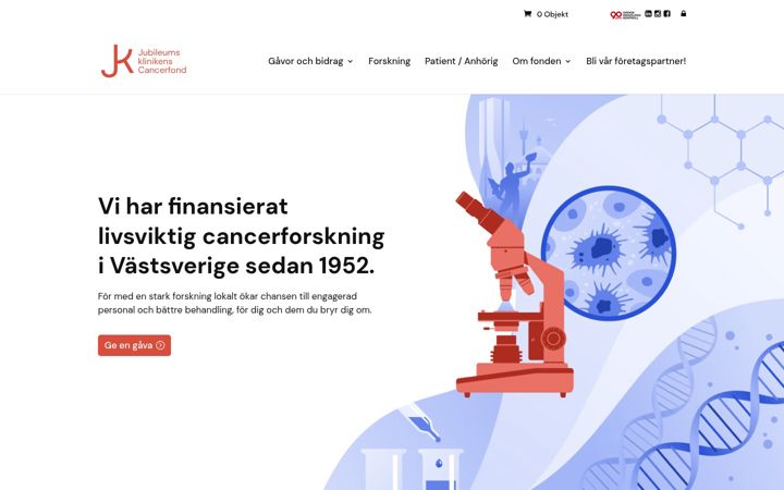 Screenshot of jubileumsklinikenscancerfond.se