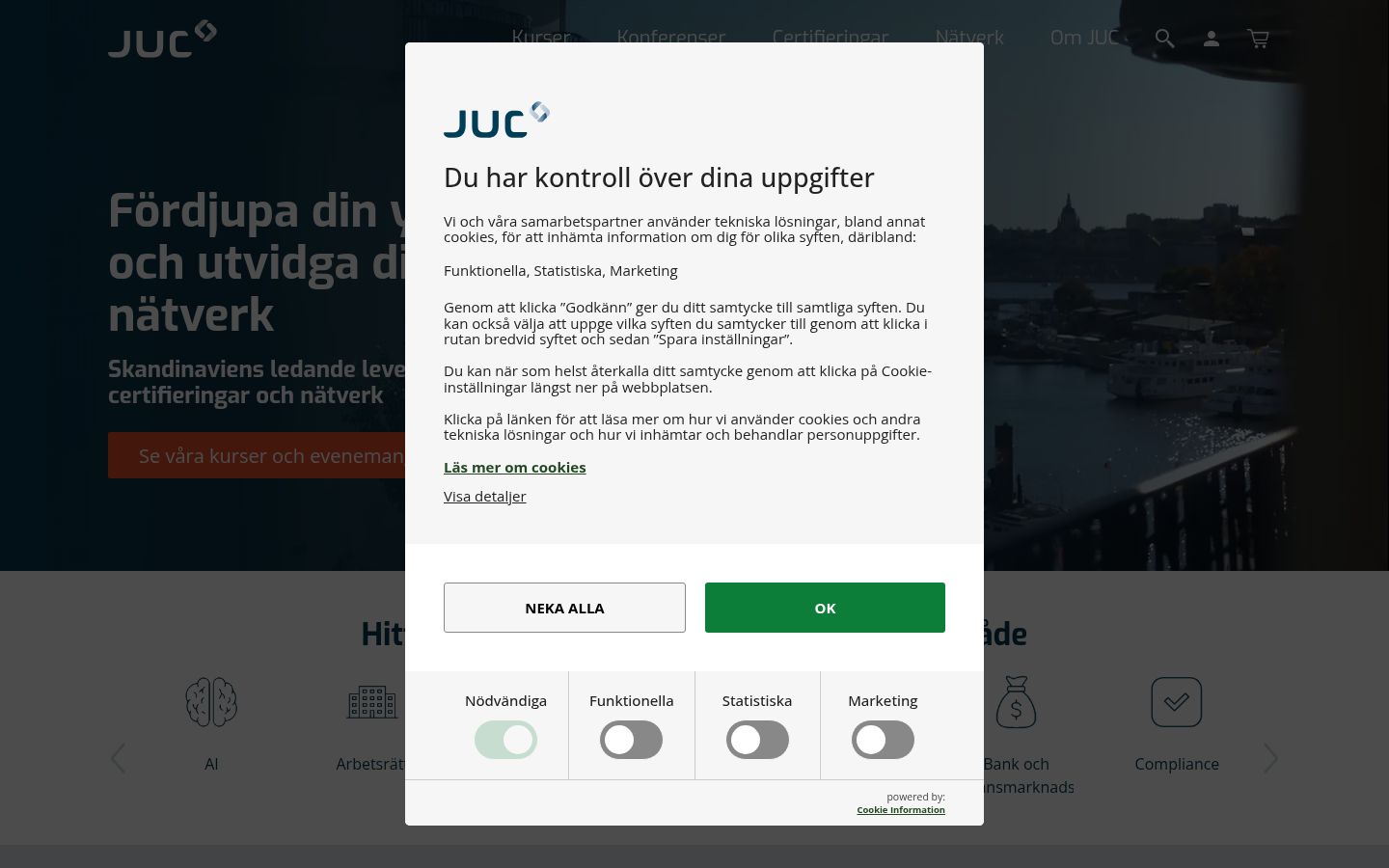 Snímek obrazovky baneru souhlasu zobrazeného před jakoukoli interakcí