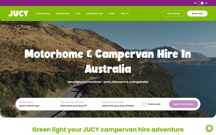 Screenshot of jucyrvrentals.com