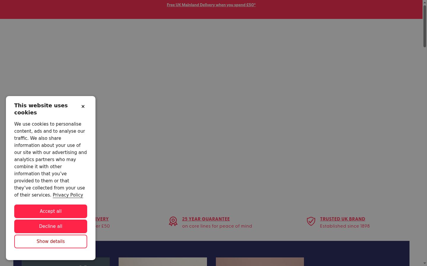 Screenshot del banner di consenso mostrato prima di qualsiasi interazione