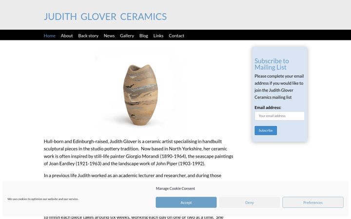 Screenshot of judithgloverceramics.uk