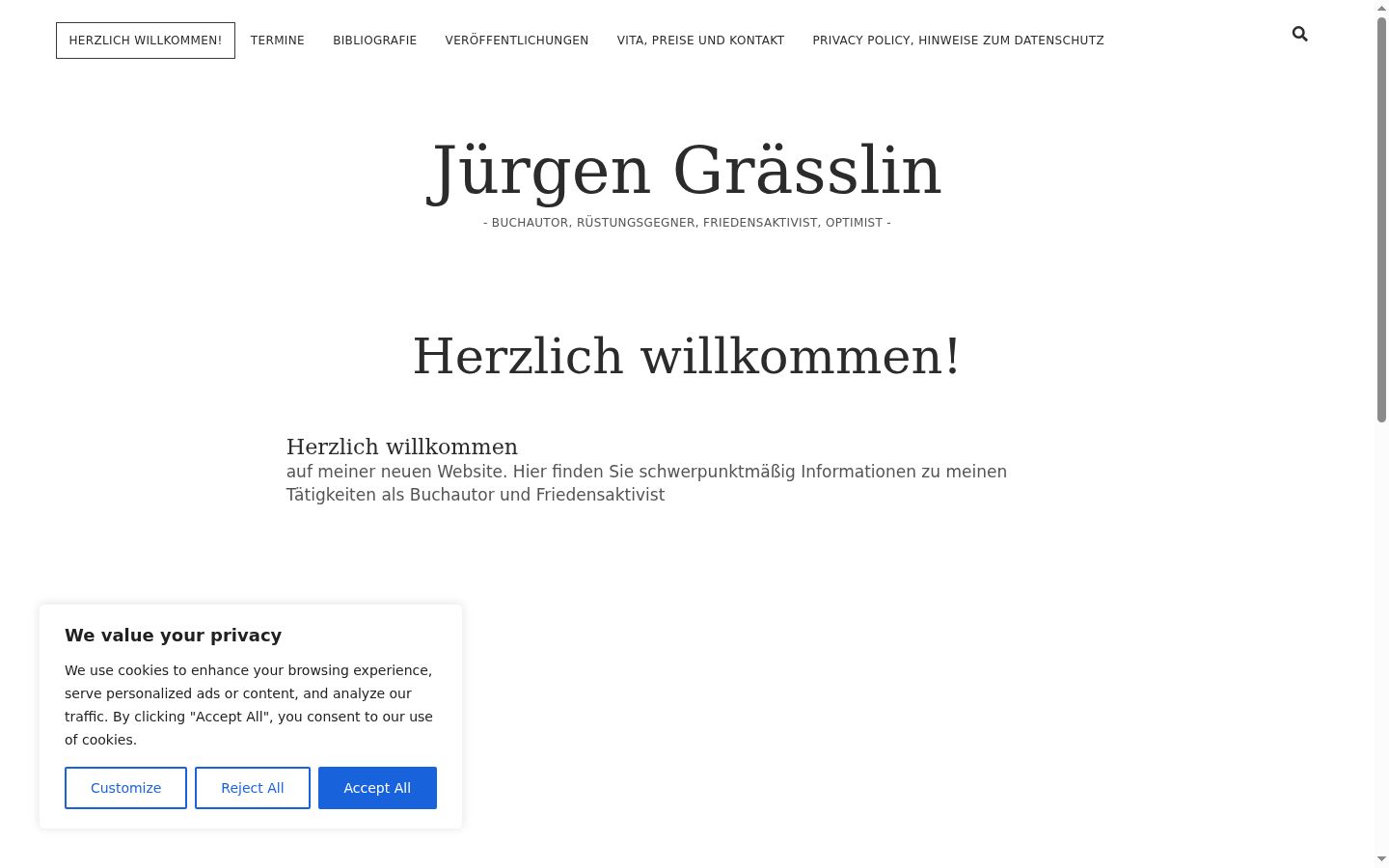 Screenshot des Einwilligungsbanners vor jeglicher Interaktion