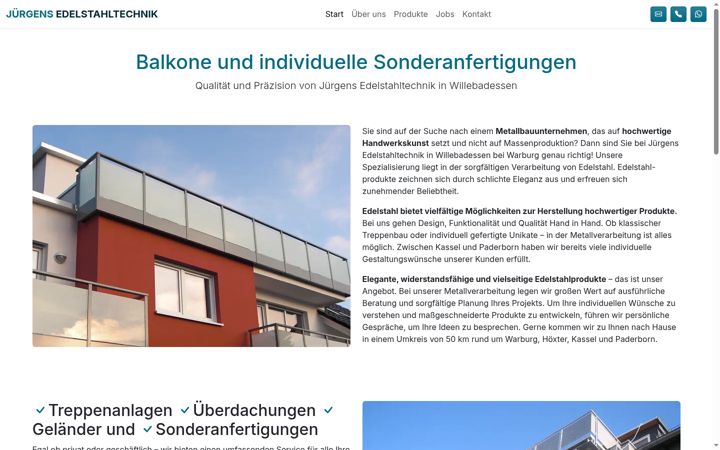 Screenshot of juergens-edelstahltechnik.de
