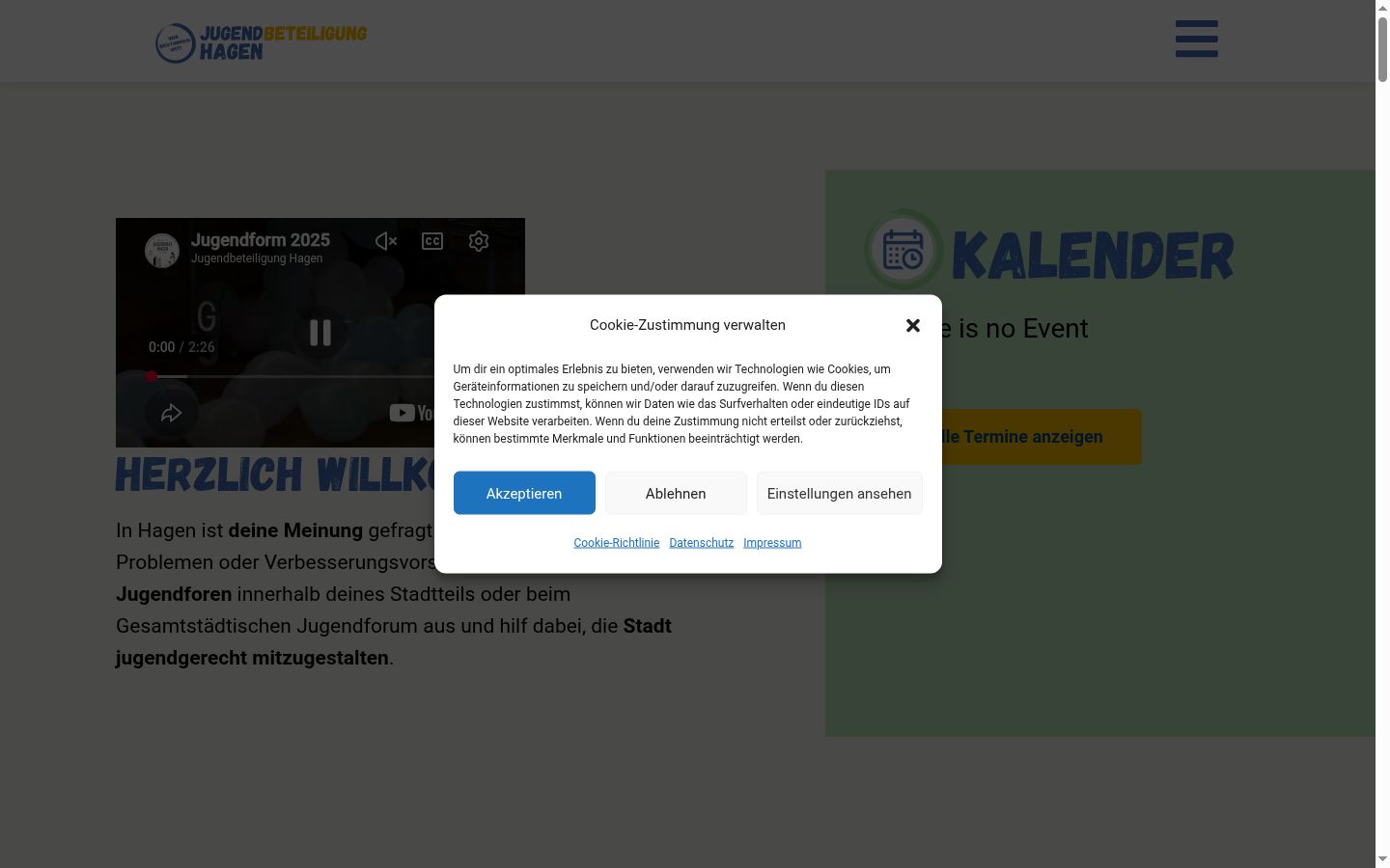 Captura de pantalla del banner de consentimiento mostrado antes de cualquier interacción