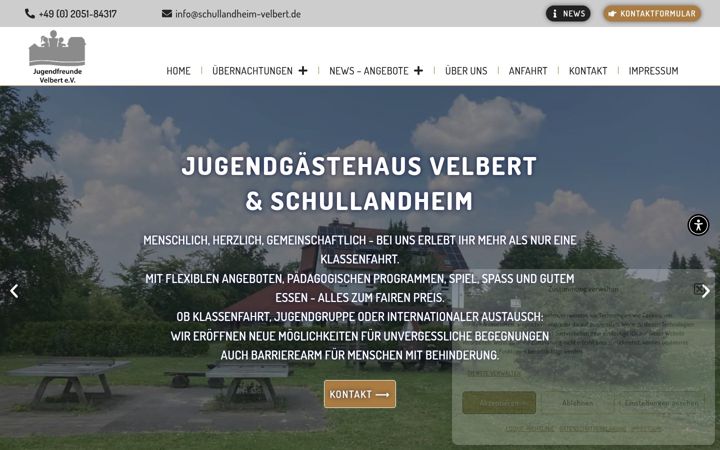Screenshot of jugendherberge-velbert.de