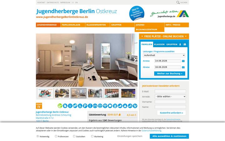 Screenshot of jugendherbergeberlinostkreuz.de