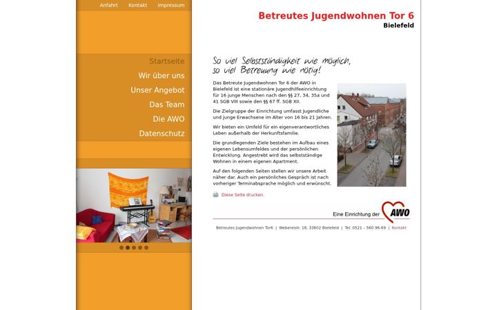 Screenshot of jugendwohnen-tor6.de