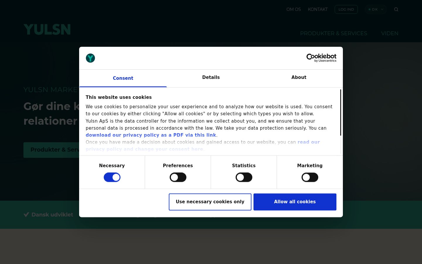Screenshot del banner di consenso mostrato prima di qualsiasi interazione