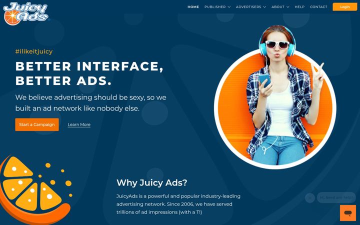 Screenshot van juicyads.com