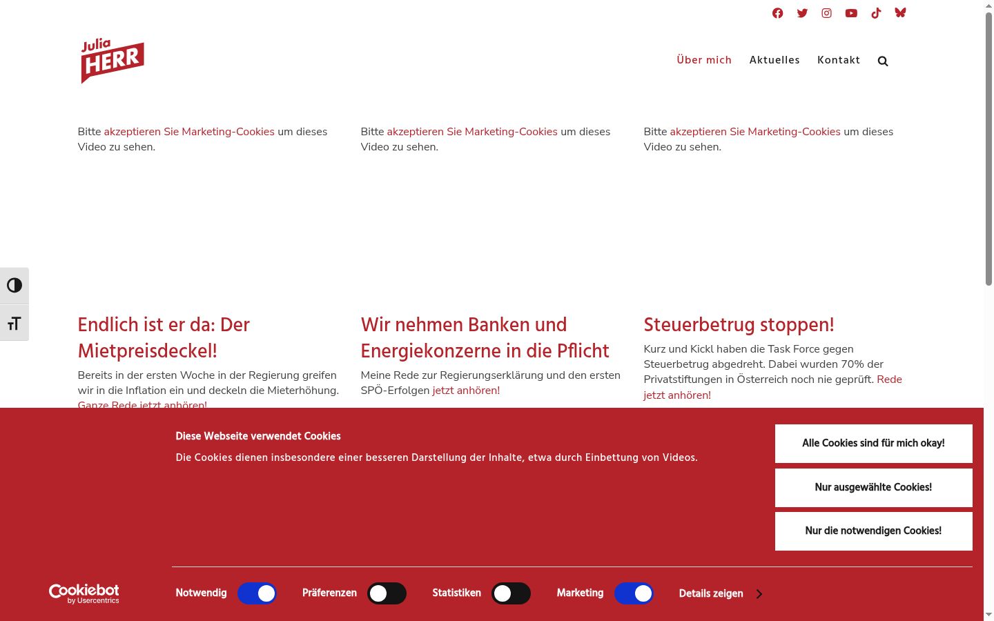 Screenshot des Einwilligungsbanners vor jeglicher Interaktion