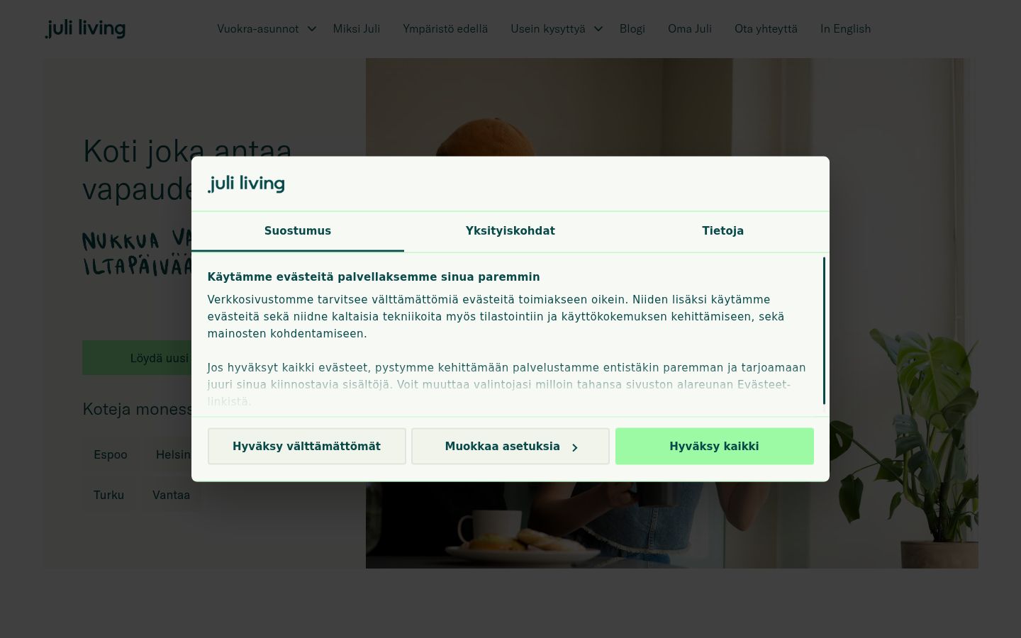 Screenshot des Einwilligungsbanners vor jeglicher Interaktion