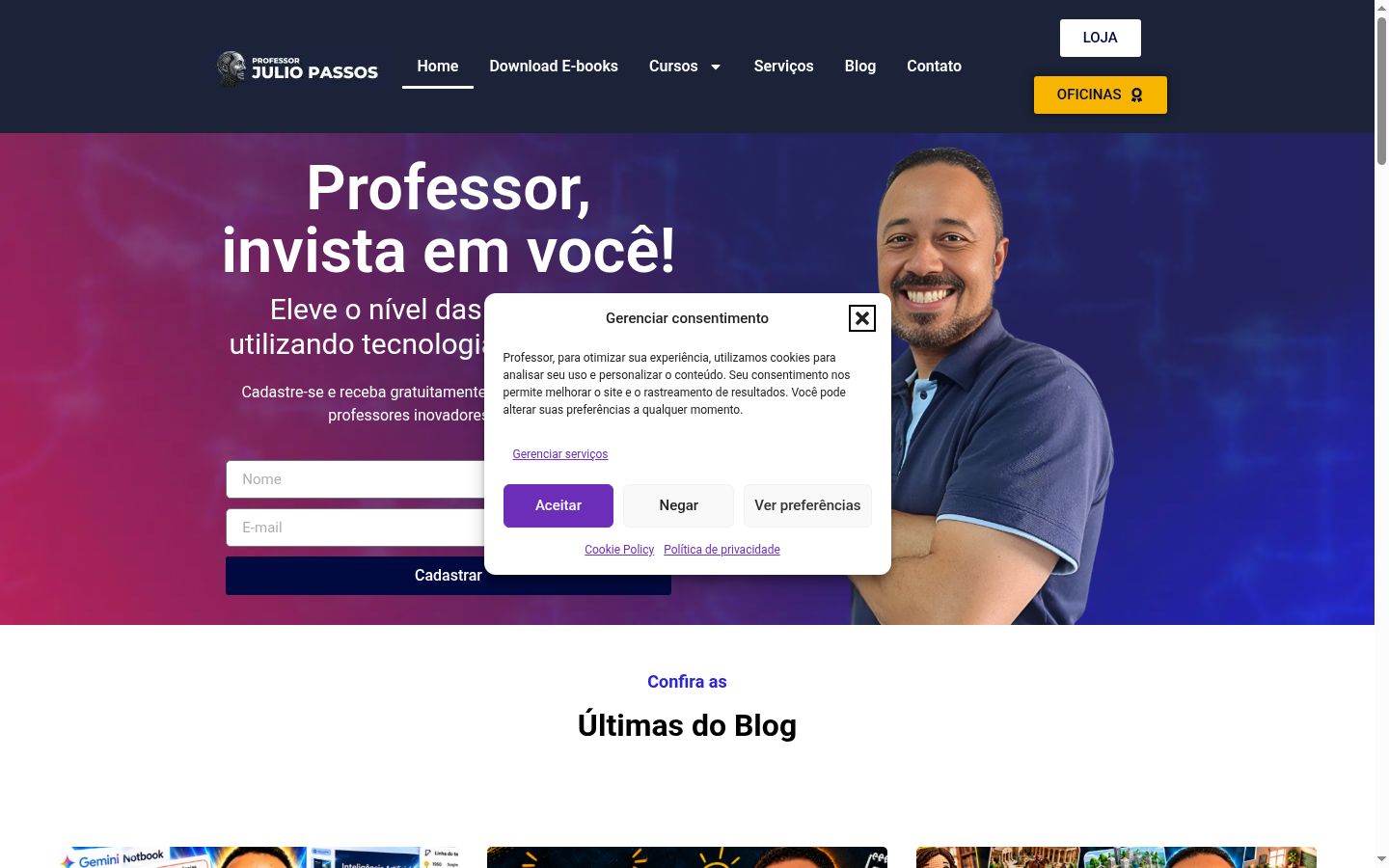Screenshot del banner di consenso mostrato prima di qualsiasi interazione