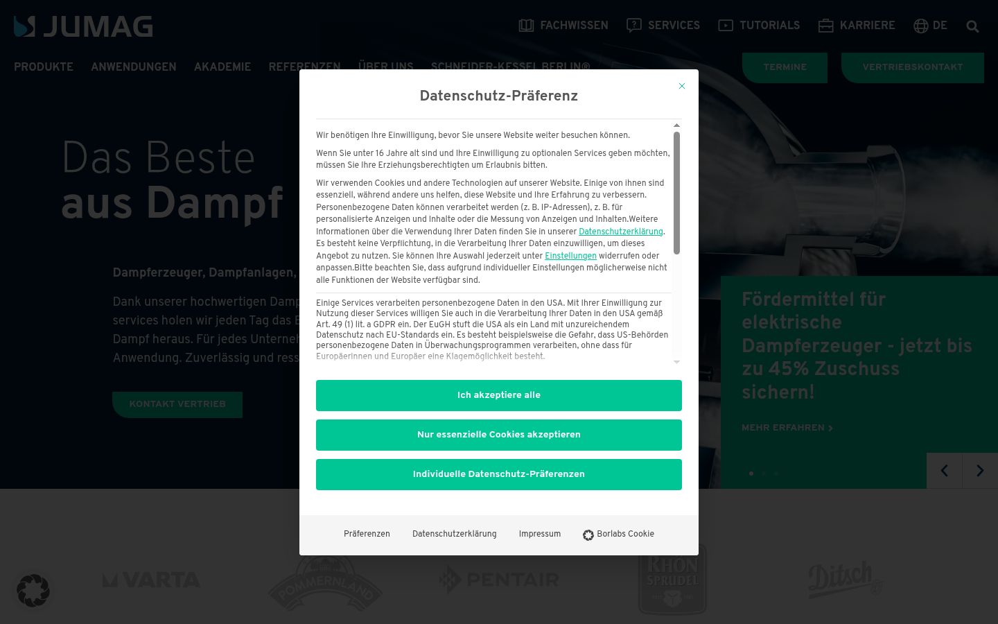 Screenshot des Einwilligungsbanners vor jeglicher Interaktion